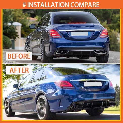 توافق الناشر الخلفي مع 2015-2021 C Class W205 AMG Sedan C300 C43 C63 4DOOR C63 MOTY PUMPER DISFUSER DIPFUSER SPOILER + ORVER (Gloss Black) in Kuwait