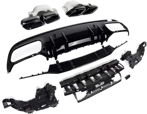 Rear Diffuser Compatibility with 2015-2021 C Class W205 AMG Sedan C300 C43 C63 4Door C63 Style Rear Bumper Chin Diffuser Lip Spoiler + Exhaust (Gloss Black) in Saudi Arabia