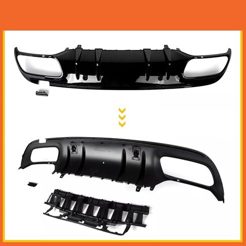 Rear Diffuser Compatibility with 2015-2021 C Class W205 AMG Sedan C300 C43 C63 4Door C63 Style Rear Bumper Chin Diffuser Lip Spoiler + Exhaust (Gloss Black) in Saudi Arabia