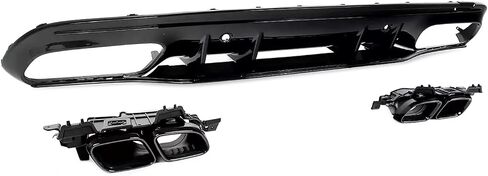 Rear Diffuser Compatibility with 2015-2021 C Class W205 AMG Sedan C300 C43 C63 4Door C63 Style Rear Bumper Chin Diffuser Lip Spoiler + Exhaust (Gloss Black) in Saudi Arabia