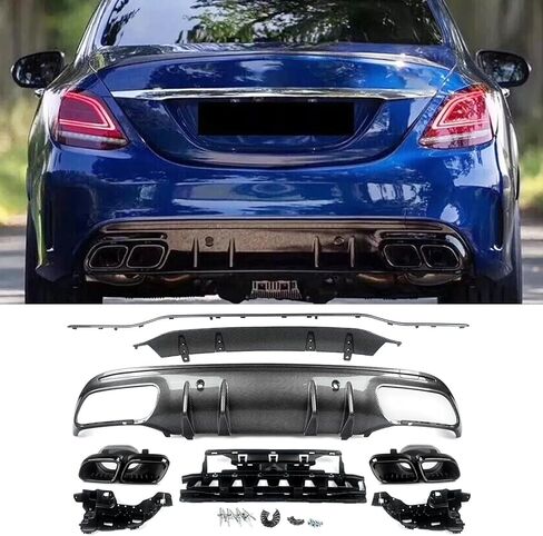 توافق الناشر الخلفي مع 2015-2021 C Class W205 AMG Sedan C300 C43 C63 4DOOR C63 MOTY PUMPER DISFUSER DIPFUSER SPOILER + ORVER (Gloss Black) in Kuwait