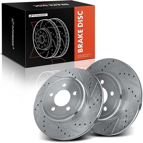 A-Premium 12.60 inch (320mm) Rear Drilled and Slotted Disc Brake Rotors Compatible with Select Dodge and Chrysler Models - Charger 2006-2020, Challenger 2009-2020, Magnum 2005-2008, 300 2005-2021 in Saudi Arabia