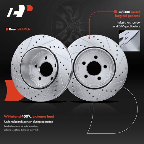 A-Premium 12.60 inch (320mm) Rear Drilled and Slotted Disc Brake Rotors Compatible with Select Dodge and Chrysler Models - Charger 2006-2020, Challenger 2009-2020, Magnum 2005-2008, 300 2005-2021 in Saudi Arabia