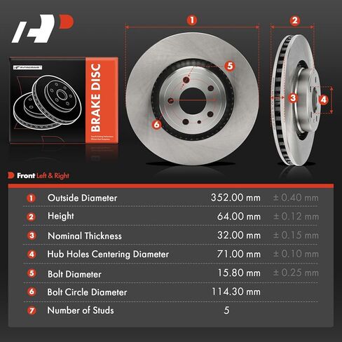 A-Premium 13.86 بوصة (352 مم) دوارات فرامل القرص الأمامية المتنفية متوافقة مع نماذج فورد المختارة-Mustang 2015-2020 ، 2-PC Set in Kuwait