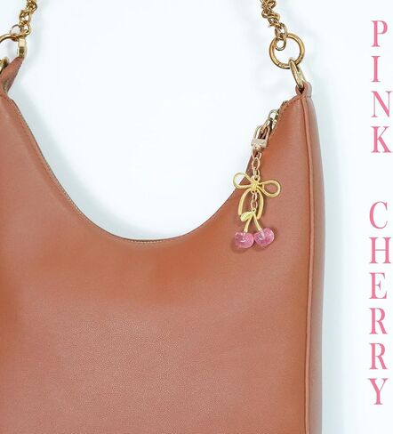 Tiny Cherry Keychain Cute Pink Cherry Key Chain for Women Glitter Small Bag Charms Car Keys Accessories in Saudi Arabia