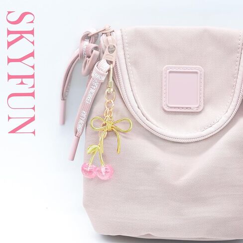 Tiny Cherry Keychain Cute Pink Cherry Key Chain for Women Glitter Small Bag Charms Car Keys Accessories in Saudi Arabia