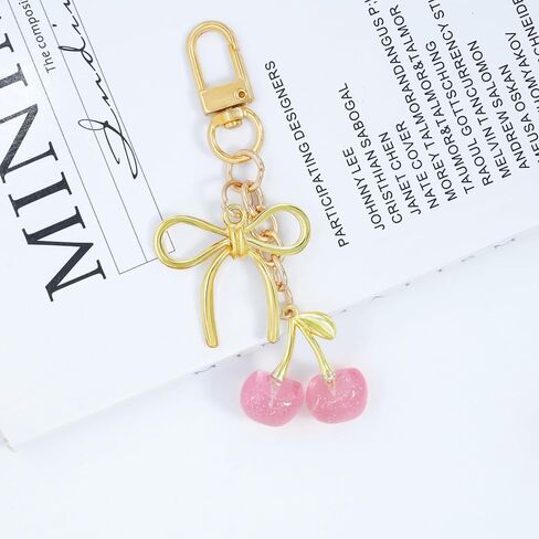 Tiny Cherry Keychain Cute Pink Cherry Key Chain for Women Glitter Small Bag Charms Car Keys Accessories in Saudi Arabia