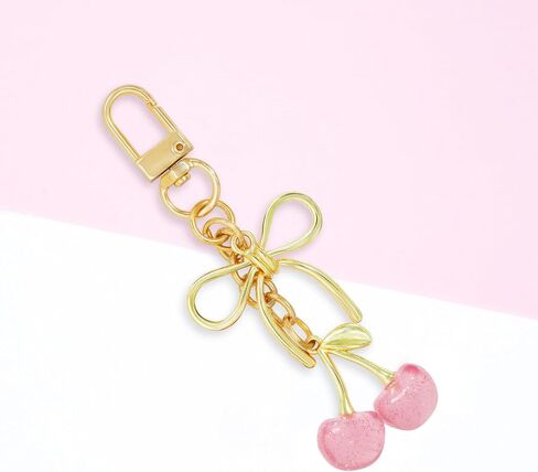 Tiny Cherry Keychain Cute Pink Cherry Key Chain for Women Glitter Small Bag Charms Car Keys Accessories in Saudi Arabia