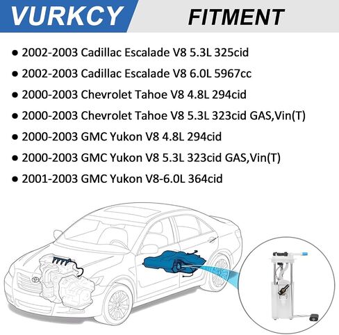 Electric Fuel Pump with Fuel Pressure Sensor Compatible with Cadillac Escalade 2002 2003 V8 5.3L 6.0L, Chevy Tahoe 2000-2003 V8 4.8L 5.3L, GMC Yukon 2000-2003 V8 4.8L 5.3L 6.0L GAS, E3508M in Saudi Arabia