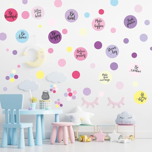 Tallew 576 Pcs Polka Dot Wall Decals Inspirational Wall Decal for Classroom Motivational Quote Circle Wall Sticker Removable Lettering Positive Saying Sticker for Dance Yoga Gym(Morandi Color) in Saudi Arabia