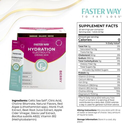 Faster Way - Hydration - Electrolyte Drink Mix- Lemon Lime Flavor with Apple Cider Vinegar, Choline for Brain & Probiotics for Gut Health - 30 Counts in Kuwait