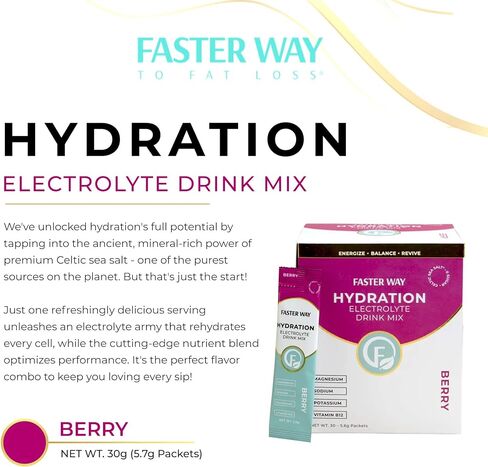 Faster Way - Hydration - Electrolyte Drink Mix- Lemon Lime Flavor with Apple Cider Vinegar, Choline for Brain & Probiotics for Gut Health - 30 Counts in Kuwait