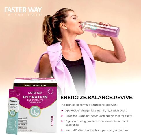 Faster Way - Hydration - Electrolyte Drink Mix- Lemon Lime Flavor with Apple Cider Vinegar, Choline for Brain & Probiotics for Gut Health - 30 Counts in Kuwait