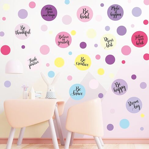 Tallew 576 Pcs Polka Dot Wall Decals Inspirational Wall Decal for Classroom Motivational Quote Circle Wall Sticker Removable Lettering Positive Saying Sticker for Dance Yoga Gym(Morandi Color) in Saudi Arabia