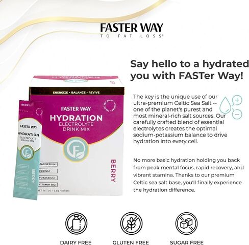 Faster Way - Hydration - Electrolyte Drink Mix- Lemon Lime Flavor with Apple Cider Vinegar, Choline for Brain & Probiotics for Gut Health - 30 Counts in Kuwait