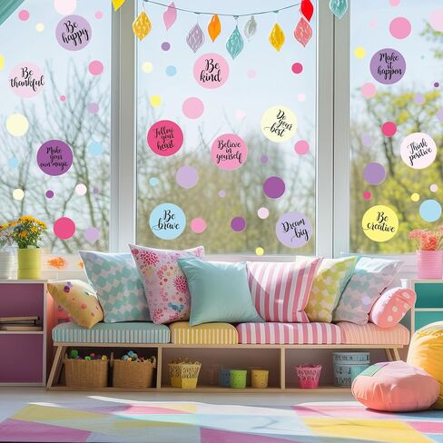 Tallew 576 Pcs Polka Dot Wall Decals Inspirational Wall Decal for Classroom Motivational Quote Circle Wall Sticker Removable Lettering Positive Saying Sticker for Dance Yoga Gym(Morandi Color) in Saudi Arabia