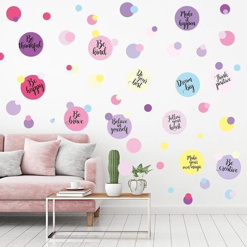 Tallew 576 Pcs Polka Dot Wall Decals Inspirational Wall Decal for Classroom Motivational Quote Circle Wall Sticker Removable Lettering Positive Saying Sticker for Dance Yoga Gym(Morandi Color) in Saudi Arabia