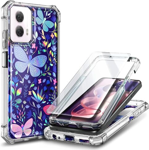 Designed for Motorola Moto G-Power-5G-2024 Case with Tempered Glass Screen Protector, 12FT Military Grade Drop Tested, Full-Body Protective Shockproof Bumper Cover, Glitter Rose Gold in Saudi Arabia