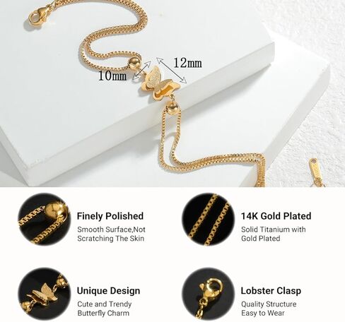 Gold Ankle Bracelets for Women 14k Gold Plated Titanium Steel Waterproof Layered Cuban Link Beaded Heart Star Butterfly Anklets Set Summer Beach Foot Jewelry Anklets for Jewelry Gift in Kuwait