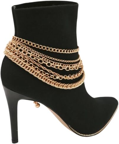 Women Western Fashion Gold Metal Boot Chain Bracelet Shoe Anklet Bling Charm Wave Strands in Saudi Arabia