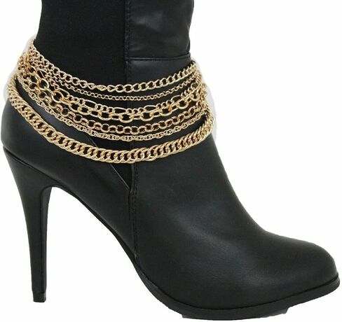 Women Western Fashion Gold Metal Boot Chain Bracelet Shoe Anklet Bling Charm Wave Strands in Saudi Arabia