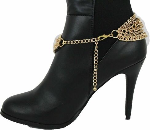 Women Western Fashion Gold Metal Boot Chain Bracelet Shoe Anklet Bling Charm Wave Strands in Saudi Arabia