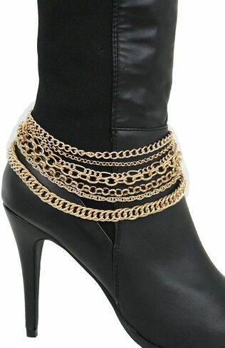 Women Western Fashion Gold Metal Boot Chain Bracelet Shoe Anklet Bling Charm Wave Strands in Saudi Arabia
