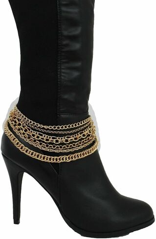 Women Western Fashion Gold Metal Boot Chain Bracelet Shoe Anklet Bling Charm Wave Strands in Saudi Arabia