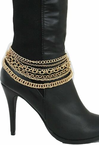 Women Western Fashion Gold Metal Boot Chain Bracelet Shoe Anklet Bling Charm Wave Strands in Saudi Arabia