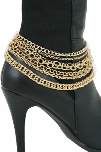 Women Western Fashion Gold Metal Boot Chain Bracelet Shoe Anklet Bling Charm Wave Strands in Saudi Arabia
