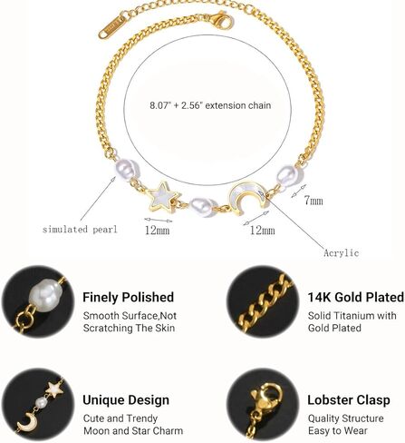 Gold Ankle Bracelets for Women 14k Gold Plated Titanium Steel Waterproof Layered Cuban Link Beaded Heart Star Butterfly Anklets Set Summer Beach Foot Jewelry Anklets for Jewelry Gift in Kuwait