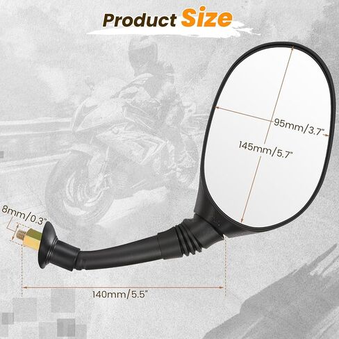 Wooken Universal 360° Adjustable Rear View Mirror, 8MM Threaded Bolt, Wide Angle Safety Side Mirrors for Most Mobility Scooters, ATVs, Motorcycle, Moped (Pair) in Saudi Arabia
