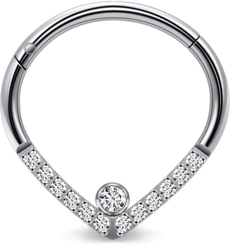 Ruifan 20G 18G 16G Titanium Nose Rings Hoops for Women Drop Opal CZ Clicker Hinged Septum Nose Ring Lip Helix Cartilage Hoop Earring Daith Rook Conch Body Piercing Jewelry for Women 8mm 10mm in Saudi Arabia