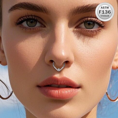 Ruifan 20G 18G 16G Titanium Nose Rings Hoops for Women Drop Opal CZ Clicker Hinged Septum Nose Ring Lip Helix Cartilage Hoop Earring Daith Rook Conch Body Piercing Jewelry for Women 8mm 10mm in Saudi Arabia