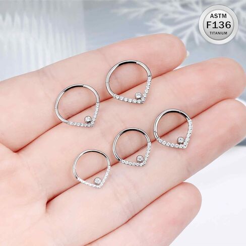 Ruifan 20G 18G 16G Titanium Nose Rings Hoops for Women Drop Opal CZ Clicker Hinged Septum Nose Ring Lip Helix Cartilage Hoop Earring Daith Rook Conch Body Piercing Jewelry for Women 8mm 10mm in Saudi Arabia