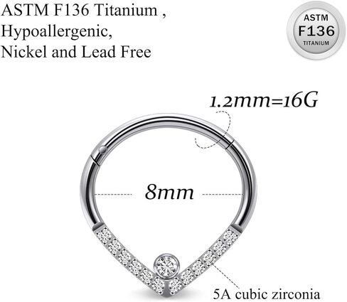 Ruifan 20G 18G 16G Titanium Nose Rings Hoops for Women Drop Opal CZ Clicker Hinged Septum Nose Ring Lip Helix Cartilage Hoop Earring Daith Rook Conch Body Piercing Jewelry for Women 8mm 10mm in Saudi Arabia