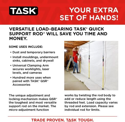 قضيب دعم سريع متوسط ​​التحمل مقاس 63 بوصة - 120 بوصة من Task T74501-2، نظام دعم قابل للتعديل، سعة قصوى 185 رطل، عبوتان in Kuwait