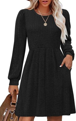 OFEEFAN Womens Fall Dress Crew Neck Long Sleeve Knit Winter Sweater Dresses 2024 in Saudi Arabia