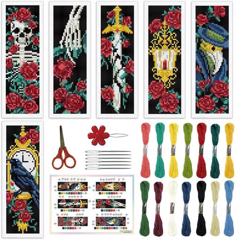ORIGACH 6 Pcs Cross Stitch Bookmark Kit for Beginner Flowers Sayings DIY Stamped Embroidery Bookmark Kit for Starter Printed Cross Stitch Kits with Instruction for Book Lovers in Saudi Arabia