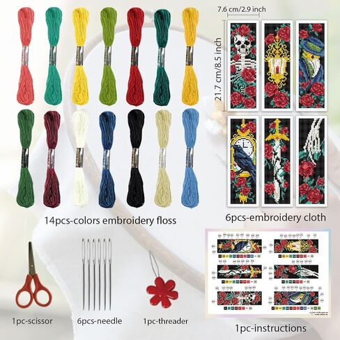 ORIGACH 6 Pcs Cross Stitch Bookmark Kit for Beginner Flowers Sayings DIY Stamped Embroidery Bookmark Kit for Starter Printed Cross Stitch Kits with Instruction for Book Lovers in Saudi Arabia