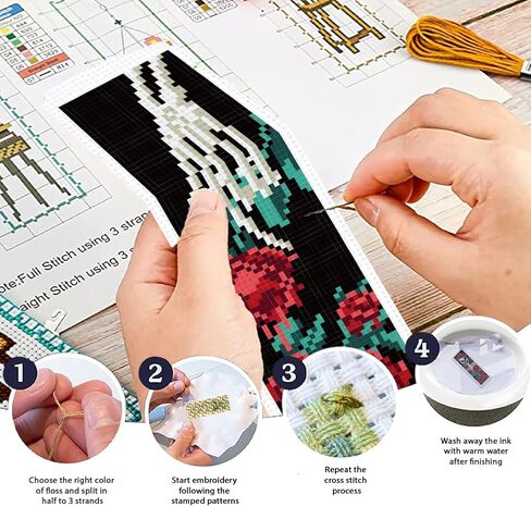 ORIGACH 6 Pcs Cross Stitch Bookmark Kit for Beginner Flowers Sayings DIY Stamped Embroidery Bookmark Kit for Starter Printed Cross Stitch Kits with Instruction for Book Lovers in Saudi Arabia