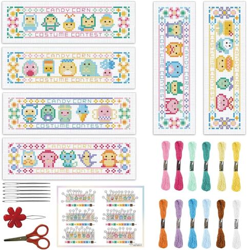 ORIGACH 6 Pcs Cross Stitch Bookmark Kit for Beginner Flowers Sayings DIY Stamped Embroidery Bookmark Kit for Starter Printed Cross Stitch Kits with Instruction for Book Lovers in Saudi Arabia