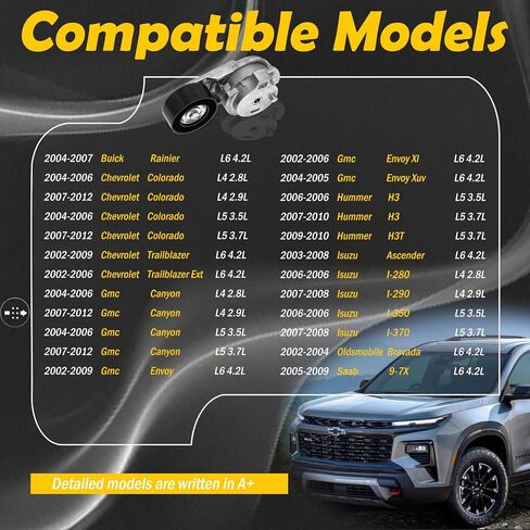 38178 AC Drive Belt Belt Telectly Assolbly مع بكرة لبويك رينير-ل Chevy Colorado Trailblazer Ext-لـ GMC Canyon Envoy XL XUV-لهاممر H3 H3T Ascender I-280 I-350 I-290 I-370 Bravada 9-7x in Saudi Arabia