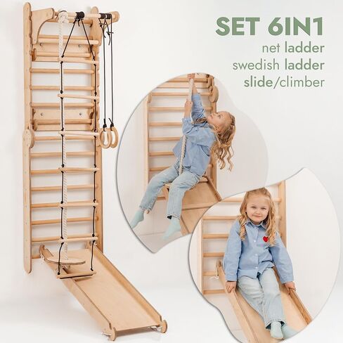 Swedish Ladder Indoor Kids Gym - Montessori Play Gym Climbing Set - Wooden Indoor Playground Climbing Toys for Toddlers 1-3 in Saudi Arabia