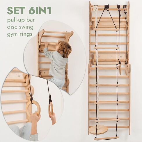 Swedish Ladder Indoor Kids Gym - Montessori Play Gym Climbing Set - Wooden Indoor Playground Climbing Toys for Toddlers 1-3 in Saudi Arabia