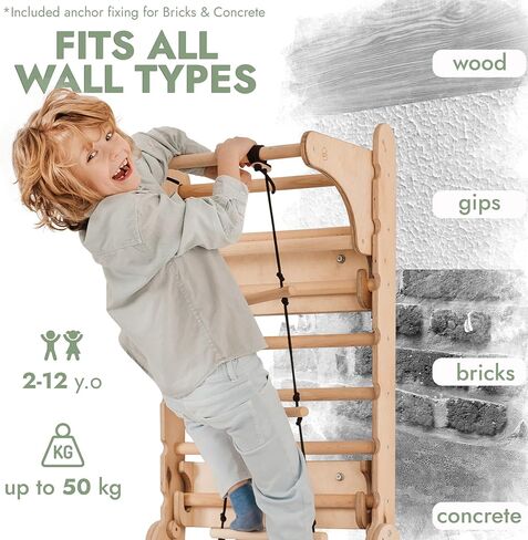 Swedish Ladder Indoor Kids Gym - Montessori Play Gym Climbing Set - Wooden Indoor Playground Climbing Toys for Toddlers 1-3 in Saudi Arabia