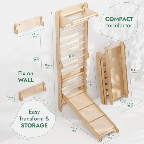 Swedish Ladder Indoor Kids Gym - Montessori Play Gym Climbing Set - Wooden Indoor Playground Climbing Toys for Toddlers 1-3 in Saudi Arabia