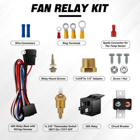 Auto Dynasty Electric Radiator Fan, Dual Universal 9 Inch Radiator Cooling Fans Assembly w/Thermostat Wiring Switch Relay Kit, Natural Black in Saudi Arabia