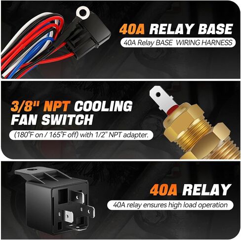 Auto Dynasty Electric Radiator Fan, Dual Universal 9 Inch Radiator Cooling Fans Assembly w/Thermostat Wiring Switch Relay Kit, Natural Black in Saudi Arabia