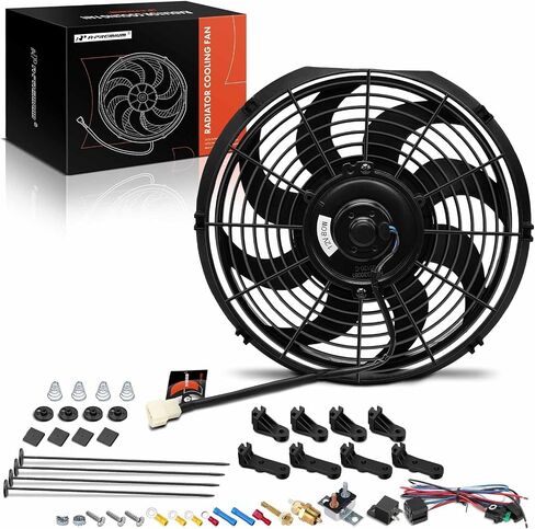 A-Premium 12 '' 12 بوصة مروحة الرادياتير الكهربائية 1700 متر مكعب/ساعة ، 12 فولت 80W مع طقم ترحيل مفتاح الأسلاك الترموستات in Saudi Arabia